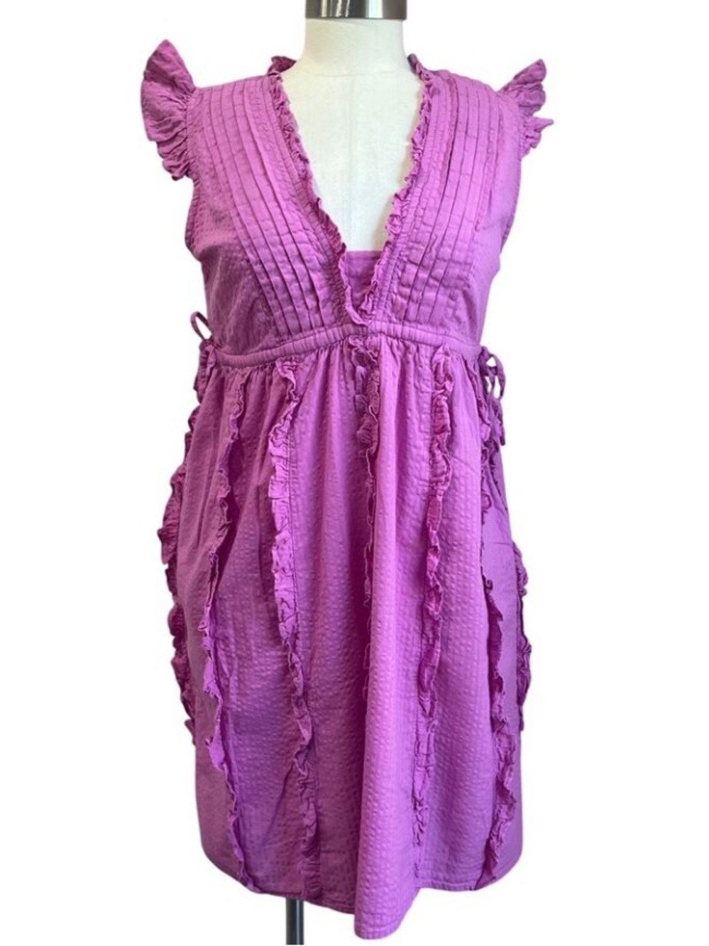 Banjanan Chandra Pink Ruffle V‑Neck Dress Pockets medium